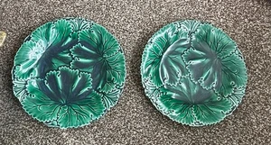 Dos platos antiguos de hojas de cerámica de mayólica Copeland de 22 cm de diámetro A/F - Imagen 1 de 15