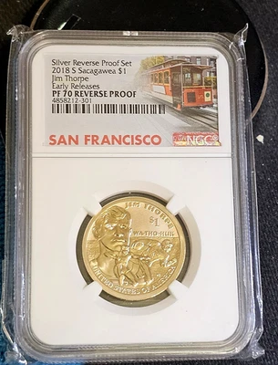 2018 S REVERSE PROOF SACAGAWEA DOLLAR JIM THORPE NGC PF70  - Image 1 of 3