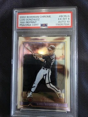 2002 Bowman Chrome - Reprints Luis Gonzalez Autographed Card PSA 6, Auto PSA 10 - Image 1 of 2