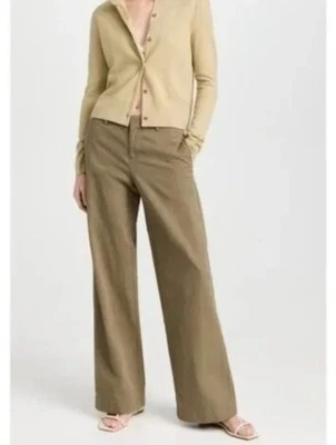 Women's Olive Green Vince Cotton Low‑Rise Wide‑Leg Pants size 10 - Image 1 of 4