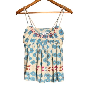 Top Babydoll Diane Von Furstenberg de lino y seda con tiras estampado geométrico con cuentas - Imagen 1 de 8