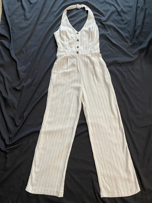 Mono Monteau Los Angeles Talla M Crema Botón Frontal Mezcla de Lino Halter Mujer Foto 1 de 4