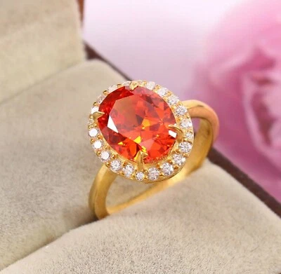 Anillo de compromiso Fanta naranja zafiro anillo ovalado de piedras preciosas anillo de boda Foto 1 de 4