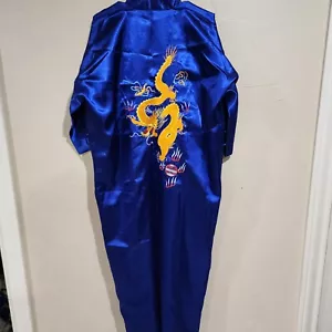 Vintage Peacock 100% Silk Kimono Golden Dragon - Blue Size 2XL - Picture 1 of 7