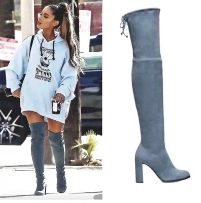 Stuart Weitzman Hiline Thigh High  Tie Boots Suede Leather Denim 7 OTK Highland - Image 1 of 4