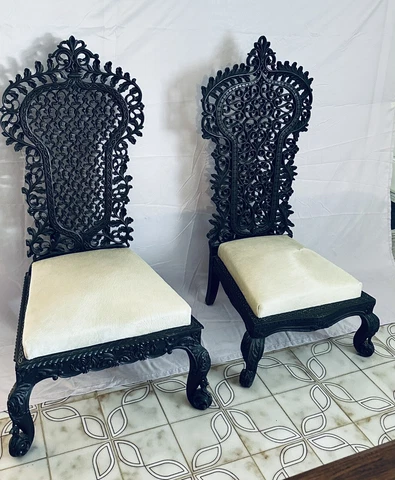 TWO ROSEWOOD HAND CARVED  CHAIRS WITH FLORAL DETAILING ALL OVER Cover
