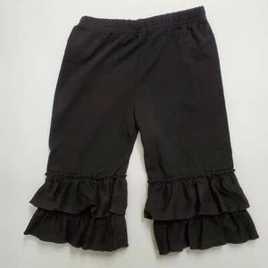 NEW CUTE KIDS GIRL'S COTTON SPANDEX DOUBLE RUFFLE TRIM PANTS BLACK SZ 2 , 3 4, 5 - Picture 1 of 2