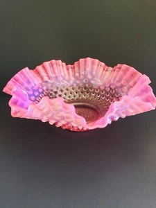 Vintage Fenton Cranberry Pink Crimped Opalescent Hobnail Bowl - Picture 1 of 7