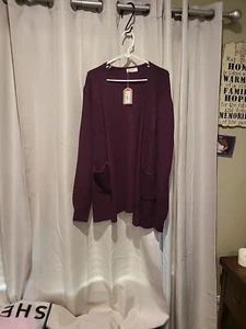 Zenana Cardigan Sweater Size XL PLUM with Pockets NWT - Picture 1 of 10