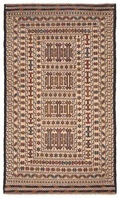 Kelim Sumach Handgewebter Orientteppich 203x120 cm-Nomadic,kilim,Soumak,Beige - Bild 1 von 4