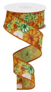 Cinta de calabaza/folio, otoño/halloween, mostaza/naranja/óxido, arpillera real, alambre - Imagen 1 de 2