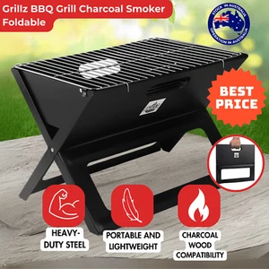 Portable BBQ Steel Grill Foldable Fire Pit Outdoor Camping Picnic Barbecue - Picture 1 of 11