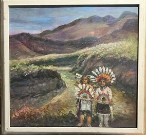 Native American Landscape Oil Painting “Hopi Indian Dancers” by Bill Rakocy - Picture 1 of 7