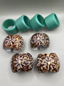 8 anillos de servilleta, caparazones de vaquero tallados en tigre y anillos de madera azulada náuticos de playa - Imagen 1 de 7