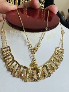 18K 750 Dubai Yellow Fine Gold Beads Ball Rectangle Necklace 16 Inch 7.64g - Picture 1 of 22