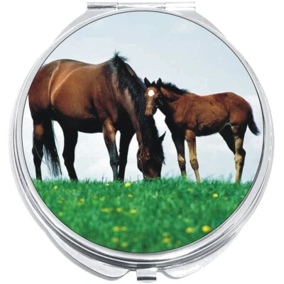 Caballos Marrón Compacto con Espejos - Perfecto para tu Bolsillo o Cartera Foto 1 de 2