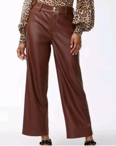 NWT Chico's Faux Leather Wide Leg Cropped Pants Cambridge Brown Size 6 $119 NEW - Picture 1 of 7