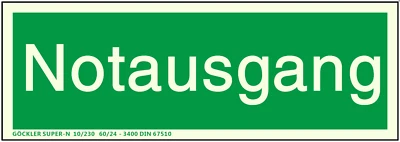 SUPER-N Notausgang Schild Aufkleber Folie nachleuchtend DIN 67150 Fluchtweg Rettungsweg