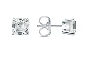 1,25 Karat Asscher erstellt Diamant Ohrringe Nieten echt 18K Weißgold Korb Push - Bild 1 von 3