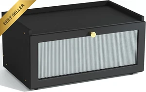 Black Bamboo Bread Box Kitchen Counter Storage Bin Food Container - Picture 1 of 12