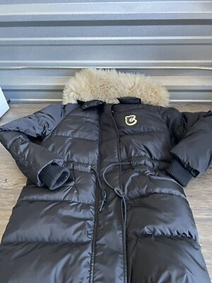 COACH Womens Down Puffer Jacket Coat Black Sz 4 Hooded Lamb Shearling trim - Image 1 of 4
