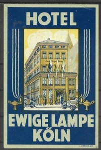 1930 GERMANY HOTEL EWIGE LAMPE KÖLN HOTEL ETERNAL LAMP COLOGNE SELF-ADHESIVE - Picture 1 of 2