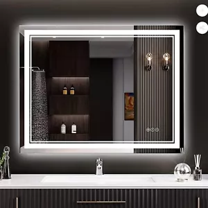 Backlit + Front-Lighted Dimmable Horizontal/Vertical LED Mirror 28 X 36 Inch - Picture 1 of 11