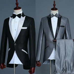 Mens Dress Tuxedo Suit Tailcoat Peak Lapel Jacket Pants Trousers Wedding Prom - Picture 1 of 10