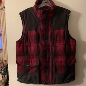 Men's Eddie Bauer YUKON Goose Down Wool Blend Red & Black Plaid Vest ~ Size M - Picture 1 of 9