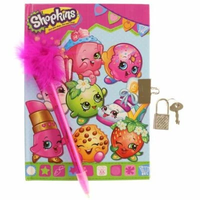 Shopkins Diary with Marabou Pen Mini Lock & Key Set 60 Sheets Girls School Gift - Image 1 of 4