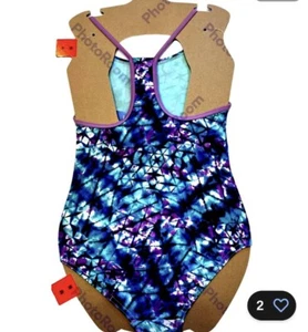 Speedo Swimsuit Girls Medium 10 Thin Strap One Piece UPF 50+ Purple Geometric - Picture 1 of 3