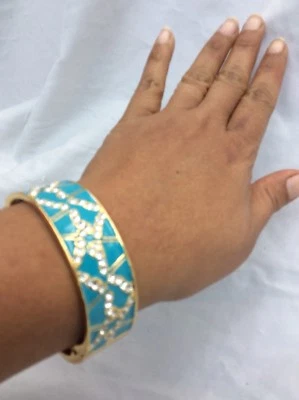 Hermosa pulsera de colección Kate Spade esmalte turquesa cristal tono dorado Foto 1 de 4