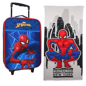 Marvel Spiderman Kinder 2tlg Set Trolley Kinderkoffer Koffer Strandtuch 70x140 - Bild 1 von 9