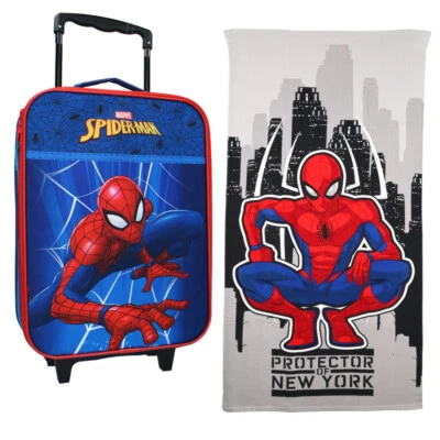 Marvel Spiderman Kinder 2tlg Set Trolley Kinderkoffer Koffer Strandtuch 70x140 - Bild 1 von 4