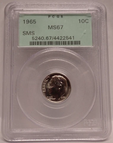 1965 Roosevelt 10c PCGS MS67 SMS OGH Gen 3.1 Old Green Holder Cover