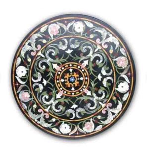 30'' Black Marble Dining Table Top pietra dura Marquetry Inlay stone Home Decor - Picture 1 of 4