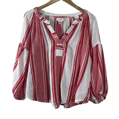 Top para mujer Velvet by Graham & Spencer Anthropologie rojo algodón campesino talla S Foto 1 de 4