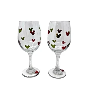 Vintage Made in USA Disney Mickey Mouse Wine Glasses Set of 2 20oz Red Green - Picture 1 of 10