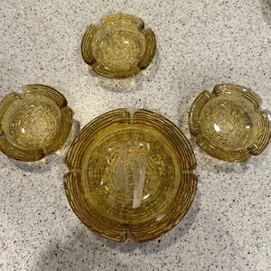 Set 4 Posacenere Nidificazione Ambra Soreno Ancoraggio Vintage Vetro MCM - Foto 1 di 8