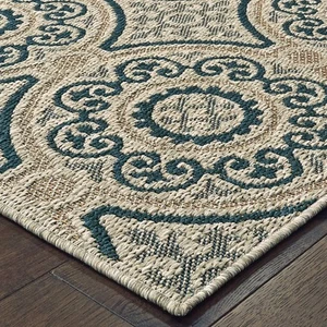 Vista Home Higgins Panel Medallion Indoor/ Outdoor Area Rug Grey/Blue 1'10" x 7' - Picture 1 of 5