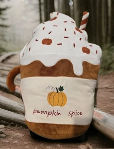 NEW Fall Autumn Pumpkin Spice Latte Shaped Cushion. Primark viral psl pillow - Picture 1 of 6