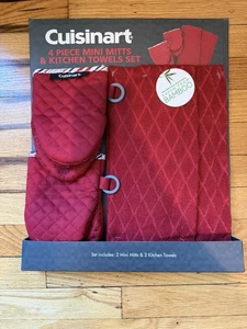 RED Cuisinart Silicone Non Slip Heat Resistant Mini Oven Mitts & Towels Set NEW - Picture 1 of 2