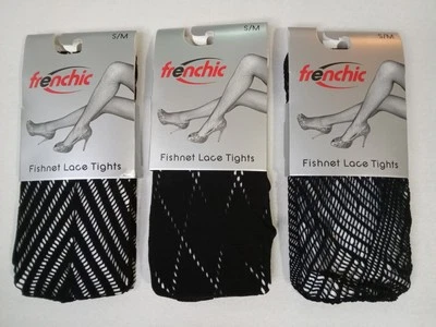3 pares de medias de encaje negras pequeñas medianas FRENCHIC Fishnet para mujer de colección Foto 1 de 3