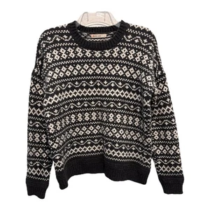 Marine Lagenlook Pullover groß schwarz weiß Fair Isle Wolle Alpaka neu gesponnen nachhaltig - Bild 1 von 8
