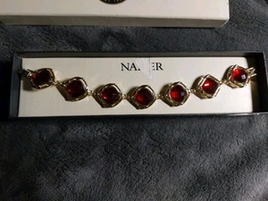 Vintage Schmuck Napier Armband Acryl rot facettiert Cabochon Original Box  - Bild 1 von 4