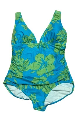 Купальник Valerie Of Malibu размер 12 синий с зеленым тропическим принтом пляжный бассейн - Изображение 1 из 4