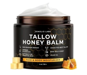 Organic Beef Tallow and Honey Balm For Skin Whipped Grass-Fed Face Moisturizer - Picture 1 of 14