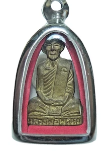 Phra Lp Prom Wat Chong Kar Bronze Thai Buddha Amulet Protection Luck Charm - Picture 1 of 13