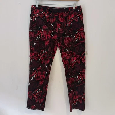 Jigsaw Brown And Red Floral Slim Leg Trousers Size 12 Great Condition - Image 1 of 4