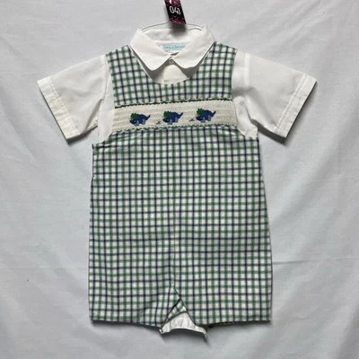 Camisa House of Hatten verde/azul a cuadros con botones de dinosaurio calado 2 piezas Foto 1 de 4